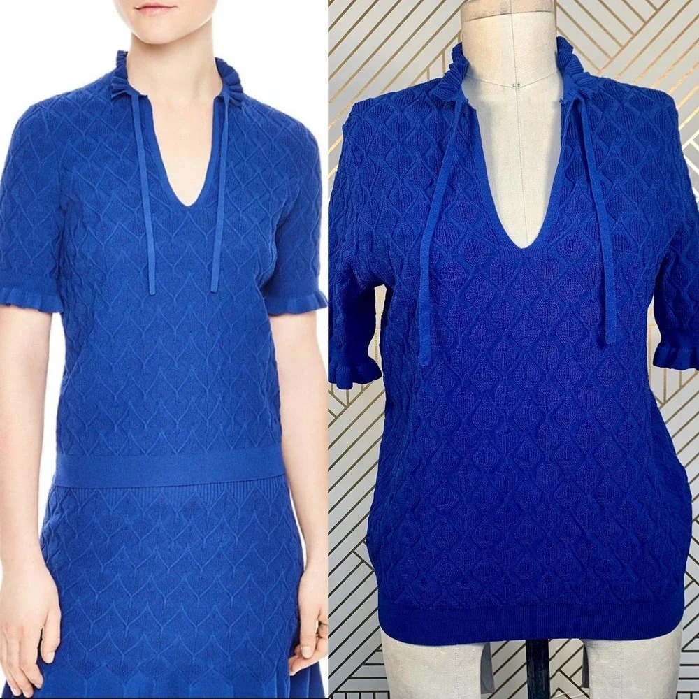 Sandro Roman Ruffle-Trimmed Sweater Egyptian Blue